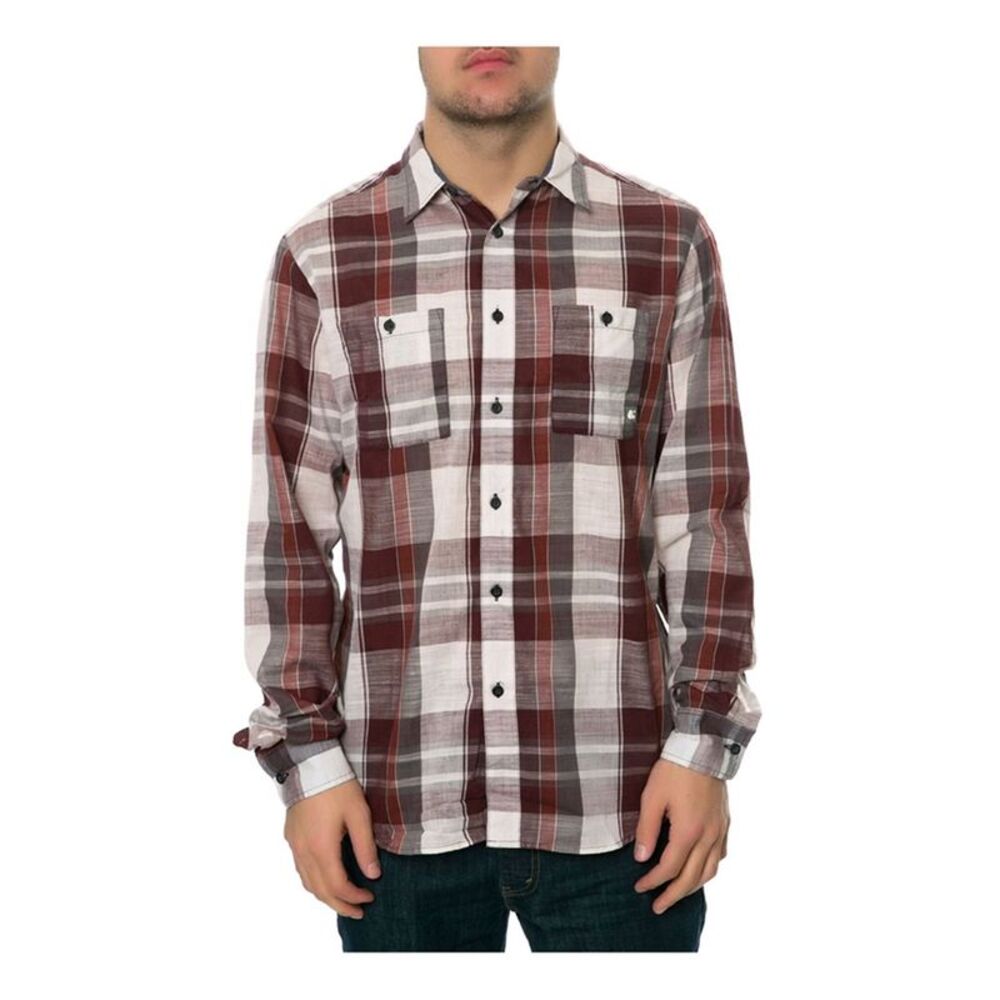 AMBIG Mens The Jarred LS Button Up Shirt, Red, M Neck, DM
